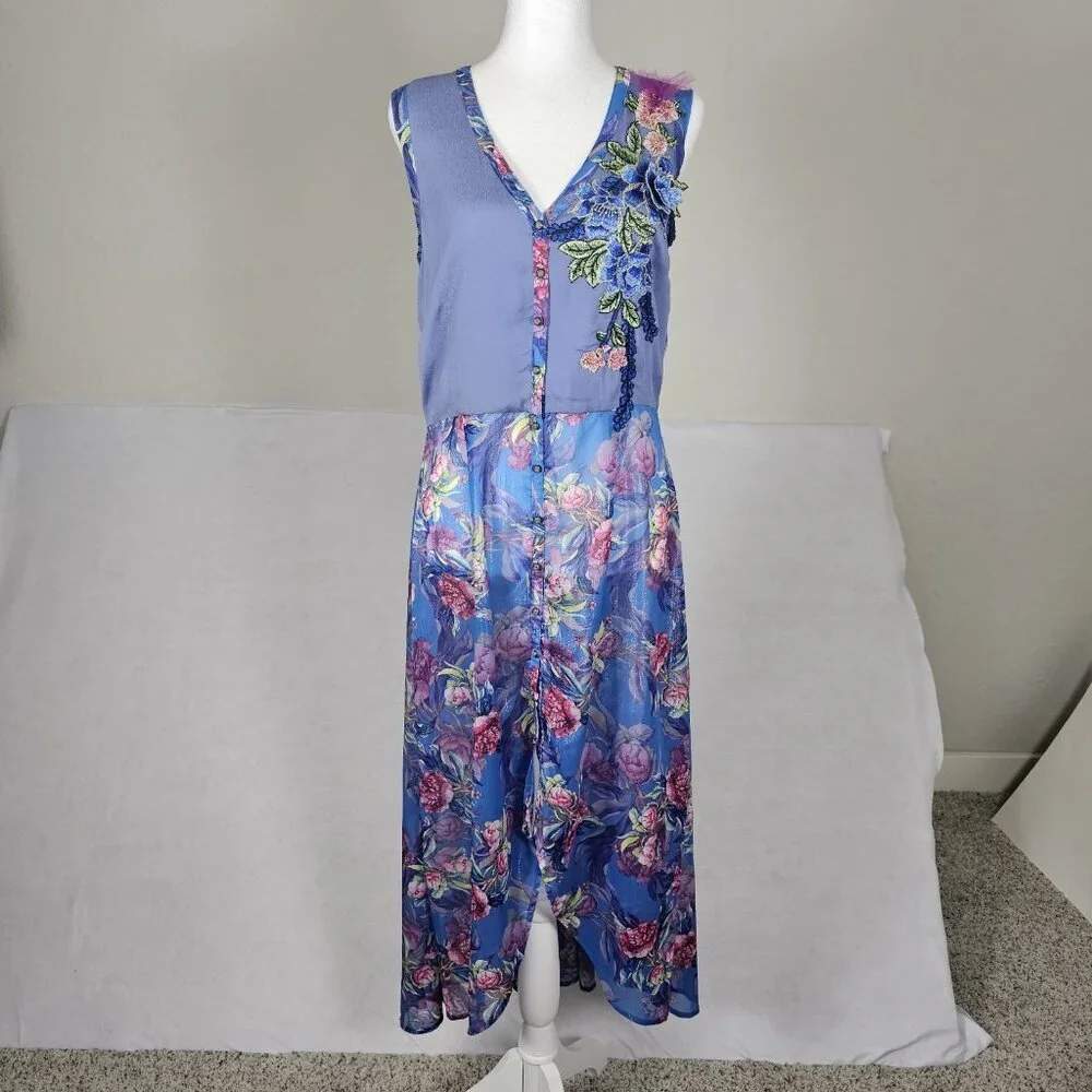 Aratta Silent Journey Small Floral Embroidered Maxi Dress Boho Chic Flowy READ - Picture 2 of 10
